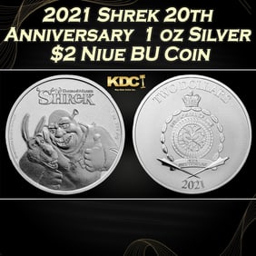 2021 Shrek 20th Anniversary 1 oz Silver $2 Niue BU Coin Round
