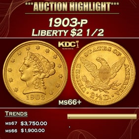 1903-p Gold Liberty Quarter Eagle $2 1/2 ms66+ SEGS