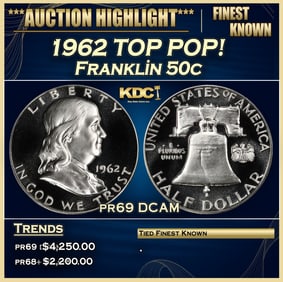 1962 Proof Franklin Half Dollar TOP POP! 50c pr69 DCAM SEGS