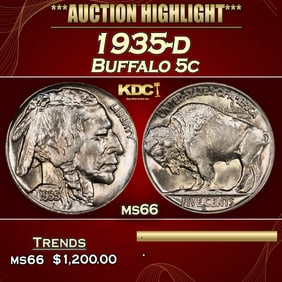 1935-d Buffalo Nickel 5c ms66 SEGS
