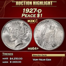 1927-d Peace Dollar $1 ms64+ SEGS