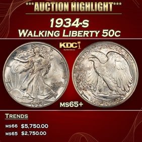 1934-s Walking Liberty Half Dollar 50c ms65+ SEGS