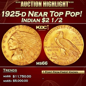 1925-d Gold Indian Quarter Eagle Near Top Pop! $2 1/2 ms66 USCG