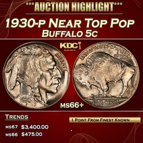 1930-p Buffalo Nickel Near Top Pop 5c ms66+ SEGS