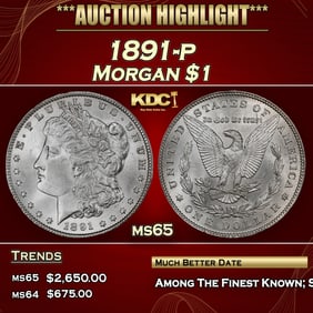 1891-p Morgan Dollar $1 Grades ms65 SEGS