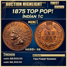 1875 Indian Cent TOP POP! 1c ms66+ rb SEGS