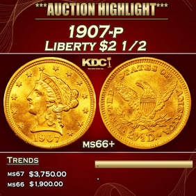 1907-p Gold Liberty Quarter Eagle $2 1/2 ms66+ SEGS