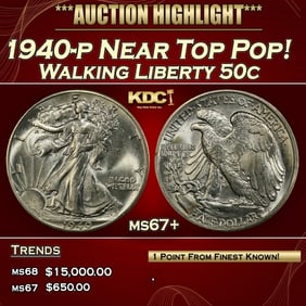 1940-p Walking Liberty Half Dollar Near Top Pop! 50c ms67+ SEGS