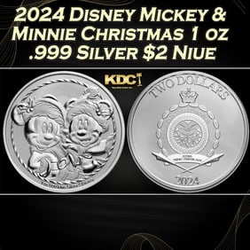 2024 Disney Mickey & Minnie Christmas 1 oz .999 Silver $2 Niue Round