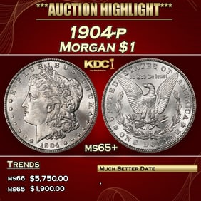 1904-p Morgan Dollar $1 ms65+ SEGS