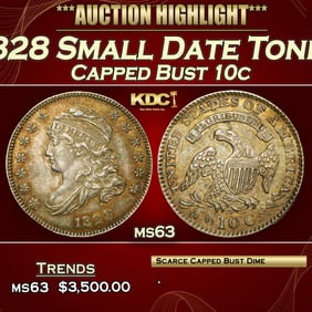 1828 Small Date Capped Bust Dime Toned 10c ms63 USCG