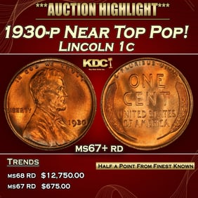 1930-p Lincoln Cent Near Top Pop! 1c ms67+ rd SEGS