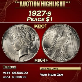 1927-s Peace Dollar $1 ms64+ SEGS