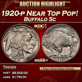 1920-p Buffalo Nickel Near Top Pop! 5c ms66+ SEGS