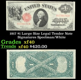 1917 $1 Large Size Legal Tender Note Grades xf Signatures Speelman/White