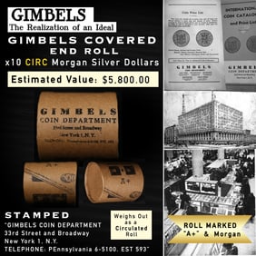 Rare GIMBLES A+ 10 Coin Circ Morgan Dollar $1 Roll