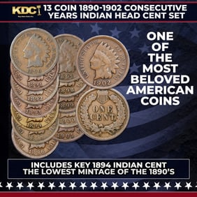 12 Coin 1890-1902 Consecutive Years Indian Head Cent Set