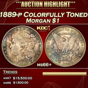 1889-p Morgan Dollar Colorfully Toned $1 ms66+ SEGS