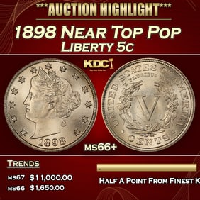 1898 Liberty Nickel Near Top Pop 5c ms66+ SEGS