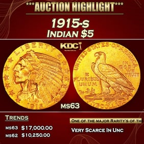 1915-s Gold Indian Half Eagle $5 ms63 USCG