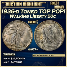 1936-d Walking Liberty Half Dollar Toned TOP POP! 50c ms67+ SEGS