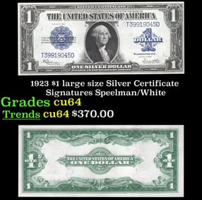 1923 $1 large size Silver Certificate Grades Choice CU Signatures Speelman/White