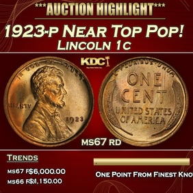 1923-p Lincoln Cent Near Top Pop! 1c ms67 rd SEGS