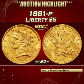 1881-p Gold Liberty Half Eagle $5 ms62+ USCG