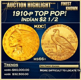 1910-p Gold Indian Quarter Eagle TOP POP! $2 1/2 ms66+ USCG