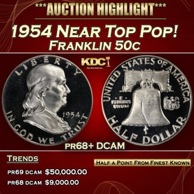 1954 Proof Franklin Half Dollar Near Top Pop! 50c pr68+ DCAM SEGS