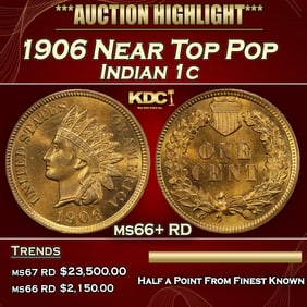 1906 Indian Cent Near Top Pop 1c ms66+ RD SEGS