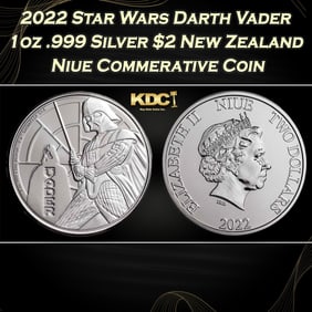2022 Star Wars Darth Vader 1oz .999 Silver $2 New Zealand Niue Commerative Coin Grades Ungraded