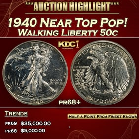 1940 Proof Walking Liberty Half Dollar Near Top Pop! 50c pr68+ SEGS