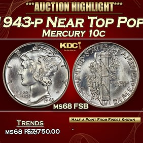 1943-p Mercury Dime Near Top Pop! 10c ms68 FSB SEGS