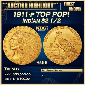 1911-p Gold Indian Quarter Eagle TOP POP! $2 1/2 ms66 USCG