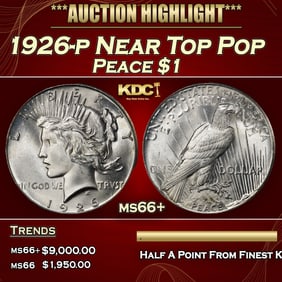 1926-p Peace Dollar Near Top Pop $1 ms66+ SEGS