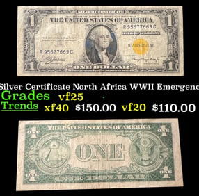 1935A $1 Silver Certificate North Africa WWII Emergency Currency Grades vf+