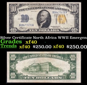 1934A $10 Silver Certificate North Africa WWII Emergency Currency Grades xf