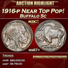 1916-p Buffalo Nickel Near Top Pop! 5c ms67+ SEGS