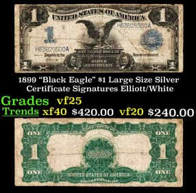 1899 $1 large size Silver Certificate "Black Eagle" Grades vf+ Signatures Elliott/White