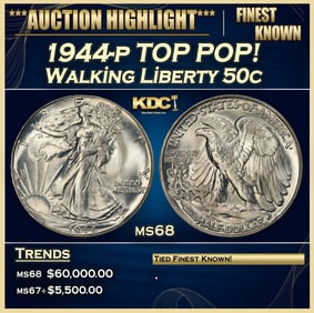 1944-p Walking Liberty Half Dollar TOP POP! 50c ms68 SEGS