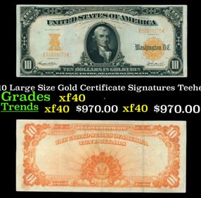 1907 $10 Large Size Gold Certificate Grades xf Signatures Teehee/Burke