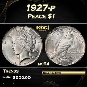 1927-p Peace Dollar $1 Grades ms64