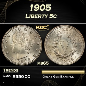 1905 Liberty Nickel 5c Grades ms65