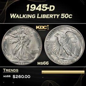 1945-d Walking Liberty Half Dollar 50c Grades ms66