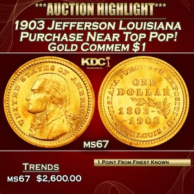 1903 Jefferson Louisiana Purchase Gold Commem Dollar Near Top Pop! 1 ms67 SEGS