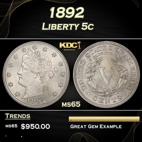 1892 Liberty Nickel 5c Grades ms65