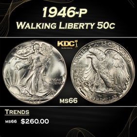 1946-p Walking Liberty Half Dollar 50c Grades ms66