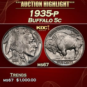 1935-p Buffalo Nickel 5c ms67 SEGS