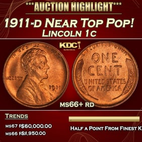 1911-d Lincoln Cent Near Top Pop! 1c ms66+ rd SEGS